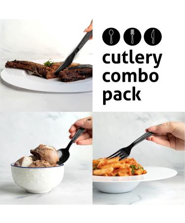 400 Piece Heavy Weight Plastic Silverware Set - Black Disposable Cutlery Combo (200 Forks, 100 Knives, 100 Spoons) - Ideal for Parties and Events - Buy Online on GoSupps.com