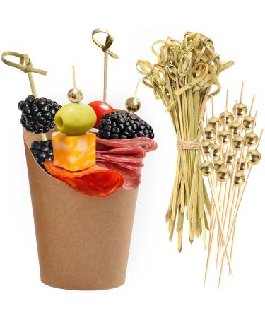 50 Cups + 200 Picks Kraft Charcuterie Cups with Cocktail Picks (2 Types) - Disposable Brown Paper Appetizer Cups - by CUSINIUM