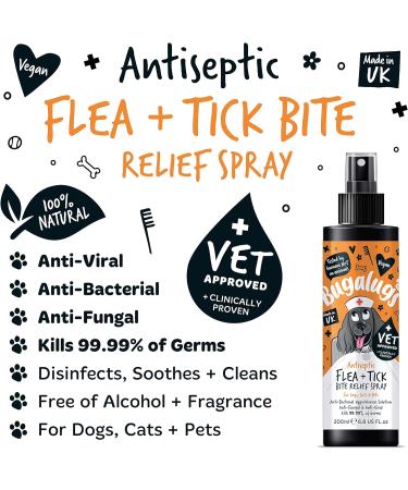 Bugalugs Insect Bite Relief Antiseptic spray for dogs 200ml puppy cats & pets - Dog grooming Antibacterial Antifungal for dog itchy skin relief - use alongside our flea shampoo for dogs - Buy Online on GoSupps.com