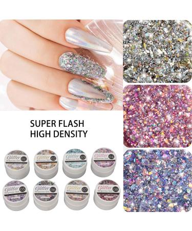 Holographic Reflective Glitter Gel 8 Colors Sparkly Shiny Flashing UV LED Nail Polish Set Glitter Gel Nail Polish Kit Sparkly Shiny Nail Gel for Nail Art DIY Home Salon Manicure - Buy Online on GoSupps.com