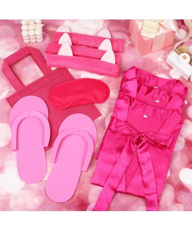 30 Pieces Spa Party Costume Set for Girls | Satin Kimono Robe, Headband, Patch, Non-woven Bag, Pedicure Slippers | Hot Pink - Buy Online on GoSupps.com