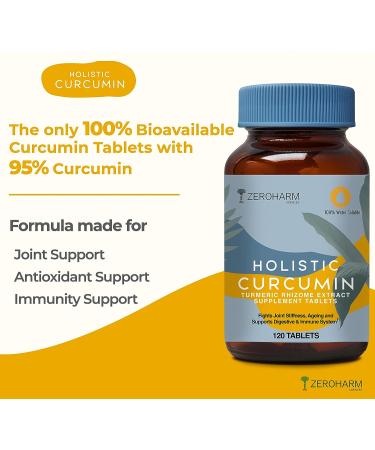 ZEROHARM Holistic Curcumin Supplement 600mg - 120 Veg Tablets | 95% Curcuminoids for Skin Joint Support & Immune Boost | High Absorption Formula - Buy Online on GoSupps.com