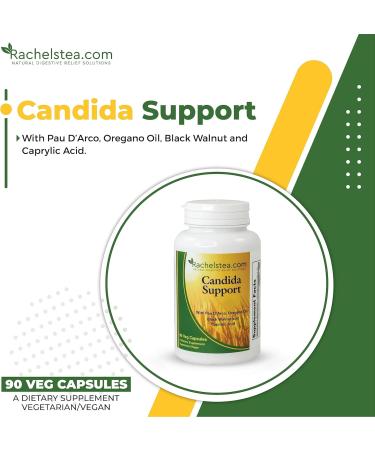 Rachelstea Candida Support Intestinal Flora with PAU D'Arco Oregano Oil Black Walnut and Caprylic Acid 90 Veg Capsules A Dietary Vegetarian/Vegan Supplement - Buy Online on GoSupps.com