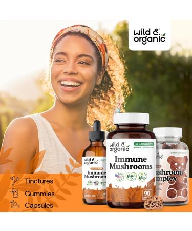 Wild & Organic Immune Mushroom Complex Capsules - 8 Mushroom Blend Supplements for Immunity Support with Turkey Tail Chaga & Reishi Powder - 45 Days Supply - Vegan No Fillers Non-GMO - 90 Count 90 Count (Pack of 1) - Buy Online on GoSupps.com