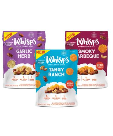 Whisps Cheese Crisps & Nuts Snack Mix - Parmesan Garlic & Herb, Cheddar Tangy Ranch, Cheddar Smokey Barbeque, Keto Snacks, 1g Sugar, Low Carb, High Protein Crisp Mix, Great Tasting Healthy Snack - Variety, 5.75 Oz (Pack of 3)