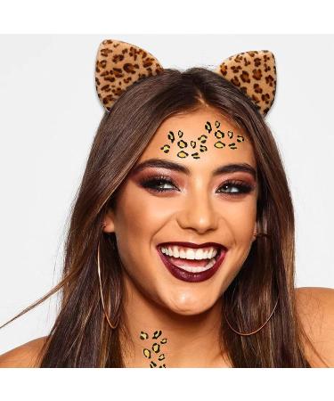 Pandecor Cheetah Ears Headband & Black/Gold Temporary Tattoos Set for Halloween Costumes - Buy Online on GoSupps.com