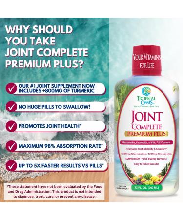 Tropical Oasis Joint Complete Premium Plus - Glucosamine Chondroitin MSM Plus 800mg Turmeric - 98% Max Absorption – 32oz - Buy Online on GoSupps.com
