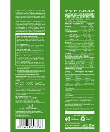 AS-IT-IS Nutrition Pea Protein Isolate | Designed for Meal Supplementation | Easy to Digest - Vegan & Gluten-free Cross-flow Microfiltered Soy-free (2000 Gms/70.5 Oz) 2000 gms 4.41 Pound (Pack of 1) - Buy Online on GoSupps.com