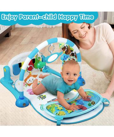 UNIH Baby Gym Play Mat with Kick and Play Piano, Water Mat, Tummy Time Mat - Musical Light Activity Center for Infants, Toddlers - Blue - Buy Online on GoSupps.com