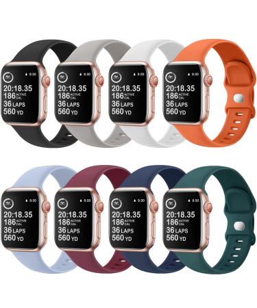 8 Pack Watch Bands Compatible with Apple Watch Band 38mm 40mm 41mm 42mm 44mm 45mm 49mm for Women Men Soft Silicone Waterproof Sport Strap Replacement Wristbands for iWatch Series 8 7 6 5 4 3 2 1 SE 8 Pack B (Dark Gray/BlackWhite/Orange/Sky Blue/Wine Red//