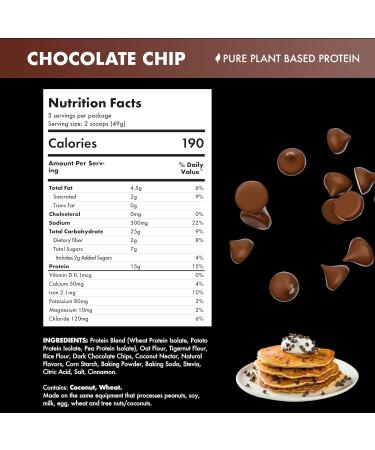 Blessed Vegan Pancake Mix (16g Protein) - Plant Based Protein Pancake Mix - Low Calorie Naturally Sweetened Dairy Free Protein Pancakes - High Protein Pancake Mix Choc Chip - Buy Online on GoSupps.com