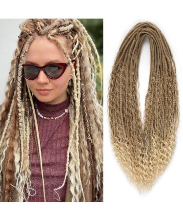 Samtress 24 Inch Boho Double Ended Dreadlock Extensions Ombre Brown Blonde Hippie Dreads 10 Strands Thin 0.6cm Handmade Bohemian Box Braids with Curly Ends for Women (#27613)