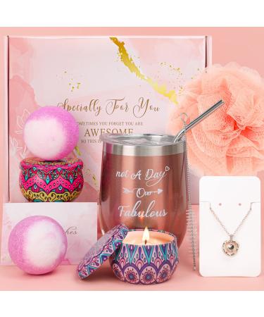 UPOFFICIS Birthday Gift for Women  Gifts for Women Grandma Wife Sister Girlfriend Friend Aunt Teacher  Wine Tumbler  Necklace  Relaxing Spa Gift Box Basket for Her