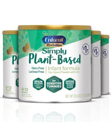 Enfamil ProSobee Soy-Based Infant Formula for Sensitive Tummies, Lactose-Free, Milk-Free, and DHA for Brain Support, Plant-Sourced Protein Powder Can, 20.9 Oz (Pack of 4)