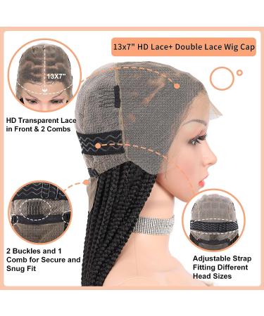 Brinbea 36 HD Lace Front Knotless Box Braided Wig with Baby Hair | Black Synthetic Cornrow Twist Braid Wigs - Buy Online on GoSupps.com