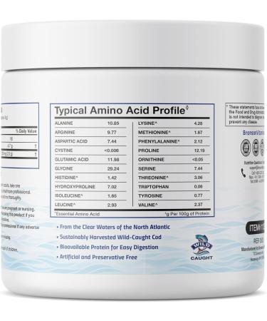 Bronson Marine Collagen Peptides Hydrolyzed Protein Powder 100% Wild Caught Nordic Cod Verified Sustainable Source for Joints Skin Hair Nails & Bones 150g (5.29oz) - Buy Online on GoSupps.com