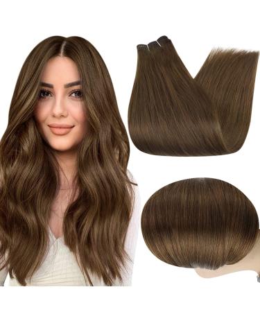 Full Shine Sew in Weft Extensions Human Hair 22 Inch Weft Hair Extensions Brown Remy Hair Extensions Color 6 Chestnut Brown Hair Bundles Weft Hair Extensions 100 Grams Double Weft Weave Hair 22 Inch #6 Chestnut Brown