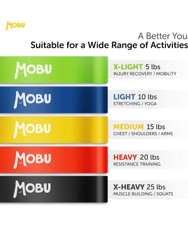 MOBU Resistance Bands Set - 5 Skin-Friendly Exercise Bands for Gym & Home Workout - 5 Resistance Levels for Strength Training - Green Blue Yellow Red Black - Buy Online on GoSupps.com