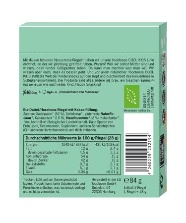 Foodlose Cool Kids Bio-Nusscreme Bar - Vegan Hazelnut-Cocoa Treat | Organic Gluten-Free No Refined Sugar | 3 Pack Delicacy - Buy Online on GoSupps.com