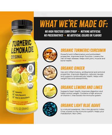Organic Golden Tiger Turmeric Lemonade | Inflammation Relief & Immunity Support | Bio-Active Curcumin + Ginger | 12 Bottles - Plant Based Power - Buy Online on GoSupps.com