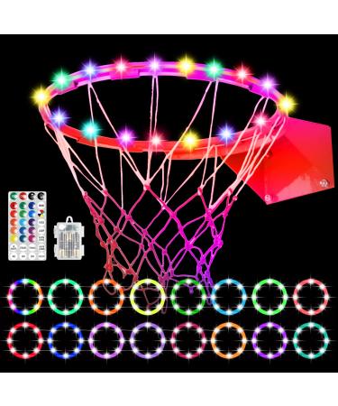 Yomais LED Basketball Hoop Lights,Remote Control Outdoor Basketball Frame Lights,17 Colors,7 Light Modes, Waterproof,Super Bright, Night Outdoor Competition,Good Gift for Children to Play and Train