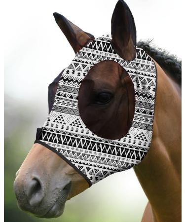 Harrison Howard Super Comfort Stretchy Fly Mask Large Eye Space with UV Protection Skin with Breatathability scrambled Aztec (L) Large ethnic pressure