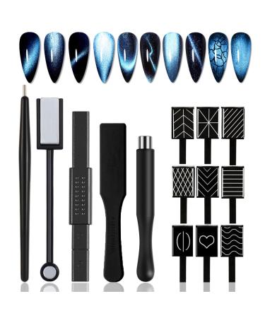 14 Pieces Black Cat Eye Magnet for Nails Nail Magnet Tool Magnet Plate Wand Board Magnetic Pen Stripe Nail Magnet Double Ended Magnet Wand Magnet Stick for Cat Eye Gel Nail Polish 14 Nail Magnetic Tools