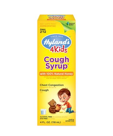 Cough Syrup for Kids Ages 2+ 100% Honey for Kids by Hyland's, Decongestant, Natural Relief of Cough and Chest Congestion, 4 Fl Oz