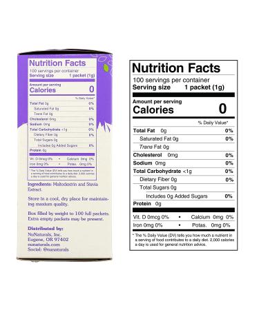 NuNaturals NuStevia White Stevia Powder - 100 Packets (3.5 oz) - Natural Sweetener - Buy Online on GoSupps.com