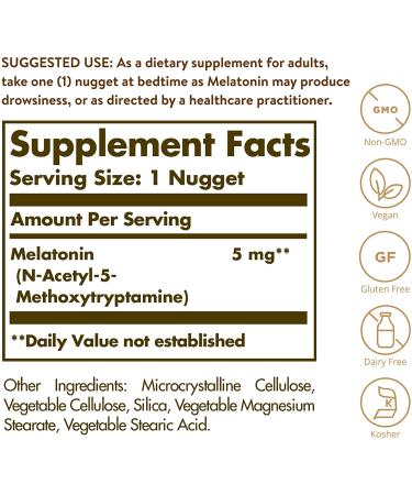 Solgar Melatonin 5mg Nuggets - 120 Count for Better Sleep | Natural Sleep Aid - Buy Online on GoSupps.com