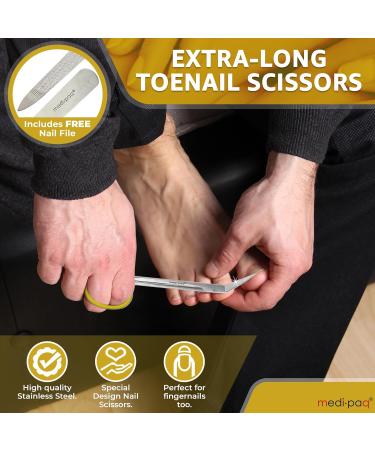 Medipaq Yellow Long Handle Toenail Scissors with Free Nail File - Ideal for Tough Toenails - Extra Leverage for Elderly & Limited Mobility - Buy Online on GoSupps.com