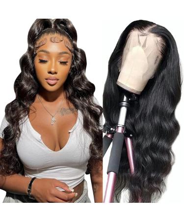 TimeBe 13x6 HD Body Wave Lace Front Wigs Human Hair Wigs for Black Women 180% Density Brazilian Virgin Body Wave Lace Frontal Wigs Human Hair Pre Plucked With Baby Hair Natural Black (24 Inch)