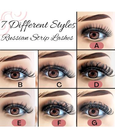 Russian Strip Lashes with Clear Band - D Curl Cat-Eye 12mm Wispy False Eyelashes | 14 Pairs | Heracks - Buy Online on GoSupps.com