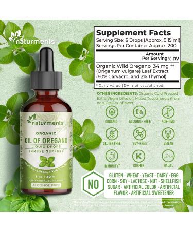 Naturments Oregano Oil Drops for Immune Support & Gut Health. Vegan, Non-GMO, Sugar Free & Gluten Free Organic Wild Mediterranean Oregano Oil with Organic Extra Virgin Olive Oil - 1 Fl Oz 30 Ml - Buy Online on GoSupps.com
