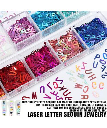 English Letter Nail Art Glitter Sequins 1Box 12Grids Iridescent Laser Alphabet Nail Flakes for Nail Art Sequins Resin Fillers Nail Glitter for Nail Art Design Decorations DIY Crafts (Colorful Letters) - Buy Online on GoSupps.com