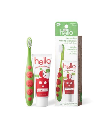 Hello Natural Apple Flavor Fluoride Free Paste + BPA-Free Toddler Toothbrush 1.5 oz (42.5 g)