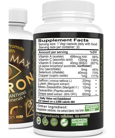 EXIR Eye Vitamins Supplement with Saffron Lutein & Zeaxanthin Supports Visual Clarity 30 Capsules 30 Count (Pack of 1) - Buy Online on GoSupps.com
