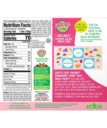 Earth's Best Organic Sesame Street Sunny Days Toddler Snack Bars - Strawberry - 42 Count - Buy Online on GoSupps.com
