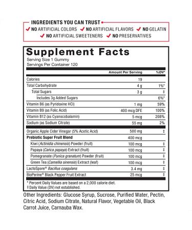 ProbioSlim Apple Cider Vinegar Gummies with LactoSpore Probiotics - Digestive & Metabolic Support - 120 Count Gummies - Buy Online on GoSupps.com