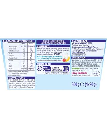 Nestl B b P'tit Brass Banana Peach Milk without Added Sugars from 6 Months 4 x 90 g - Buy Online on GoSupps.com