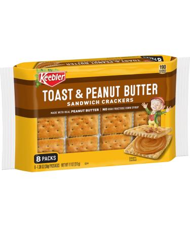 Keebler Sandwich Crackers, Single Serve Snack Crackers, Office and Kids Snacks, Toast and Peanut Butter, 11oz Tray (8 Packs)