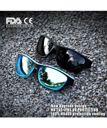 KUGUAOK Polarized Sports Sunglasses for Men - 2 Pack Black+Blue - UV Protection Goggles for Driving, Cycling, Fishing - Buy Online on GoSupps.com