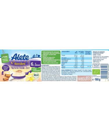 Buy Alete Organic Evening Porridge for Babies - Dairy Rice Vanilla Cinnamon 6 Pack (190g each) - No Palm Oil or Added Sugar Suitable from 6 Months International Shipping Available - Buy Online on GoSupps.com
