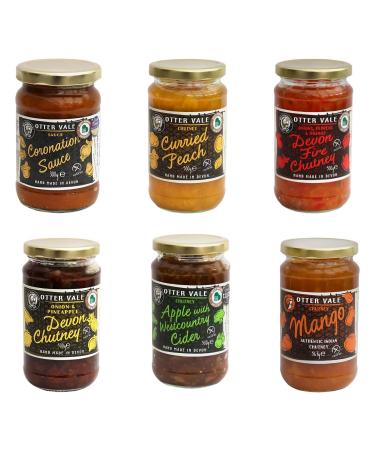 Otter Vale Chutney & Sauce Pic N Mix - Create Custom Jar Combo with 6 Flavours - Coronation Curried Peach Devon Fire Devon Onion & Pineapple Apple with West Country Cider Mango - Pack of 4