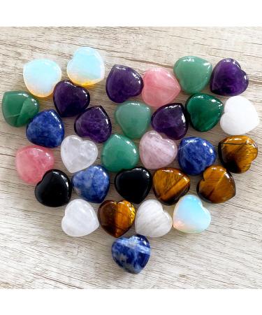 Xiannvxi 8pcs crystals Heart stones amethyst clear quartz rose quartz crystal and healing natural Reiki polish palm gemsteine crystals for beginners balancing 1 "large B- 8 pcs