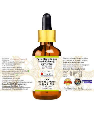 Buy Pure Therapeutic Quality Greenwood Essential Cumin Seeds (Kalaunji) Carrier Oil - Cold-Pressed Nigella Sativa with Glass Dripper - 10ml - Buy Online on GoSupps.com