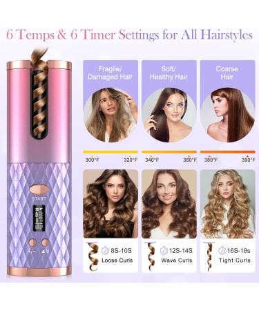 Automatic Rechargeable Rotating Curling Iron - 6 Temps & Timers Ceramic Wand Safe & Easy Curls - Buy Online on GoSupps.com