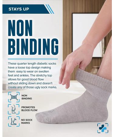 Doctor's Select Bamboo Diabetic Socks - 4 Pairs Ankle Length Women & Men, Large, Black Grey Beige Navy - Bamboo Diabetic Socks - Buy Online on GoSupps.com