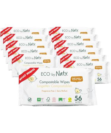 Eco by naty plastic -free baby wet wipes unparfored - 100 % compostable and herbal towels good for babies and the sensitive skin of newborns (12 x 56 | 672 pieces 56 pieces (12 pack) - Buy Online on GoSupps.com