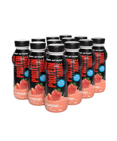 Body Attack High Protein Shake - Strawberry 12 x 500 ml - Made in Germany - 50 g protein protein protein shake for muscle building - ready -made drink with milk protein in 500 ml bottles 500 ml (12 pack)